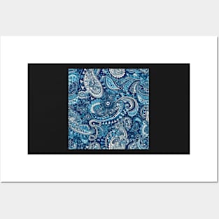 Dark Blue Paisley Pattern Posters and Art